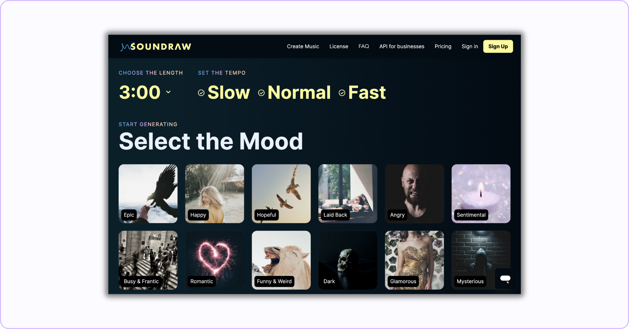 Screenshot of generative music creation by Soundraw