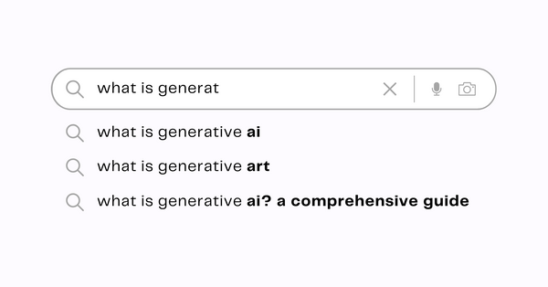 Predictive search screen asking "what is generative AI?"